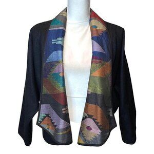 Vintage Womens Jacket Size Medium Open Front Art To Wear Statement Collar Lined